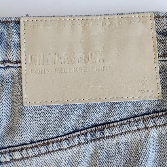 One Teaspoon Floral Embroidered Long Trucker Denim Skirt Retro Boho  US Size 26 - Picture 8 of 15